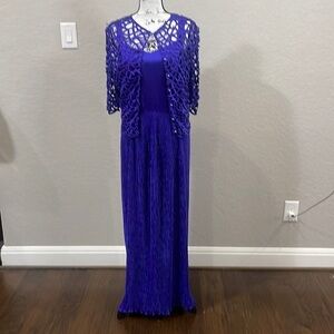 Cattiva New York Vintage Gorgeous Royal Blue Dress with Jacket, Size 14. Rayon.